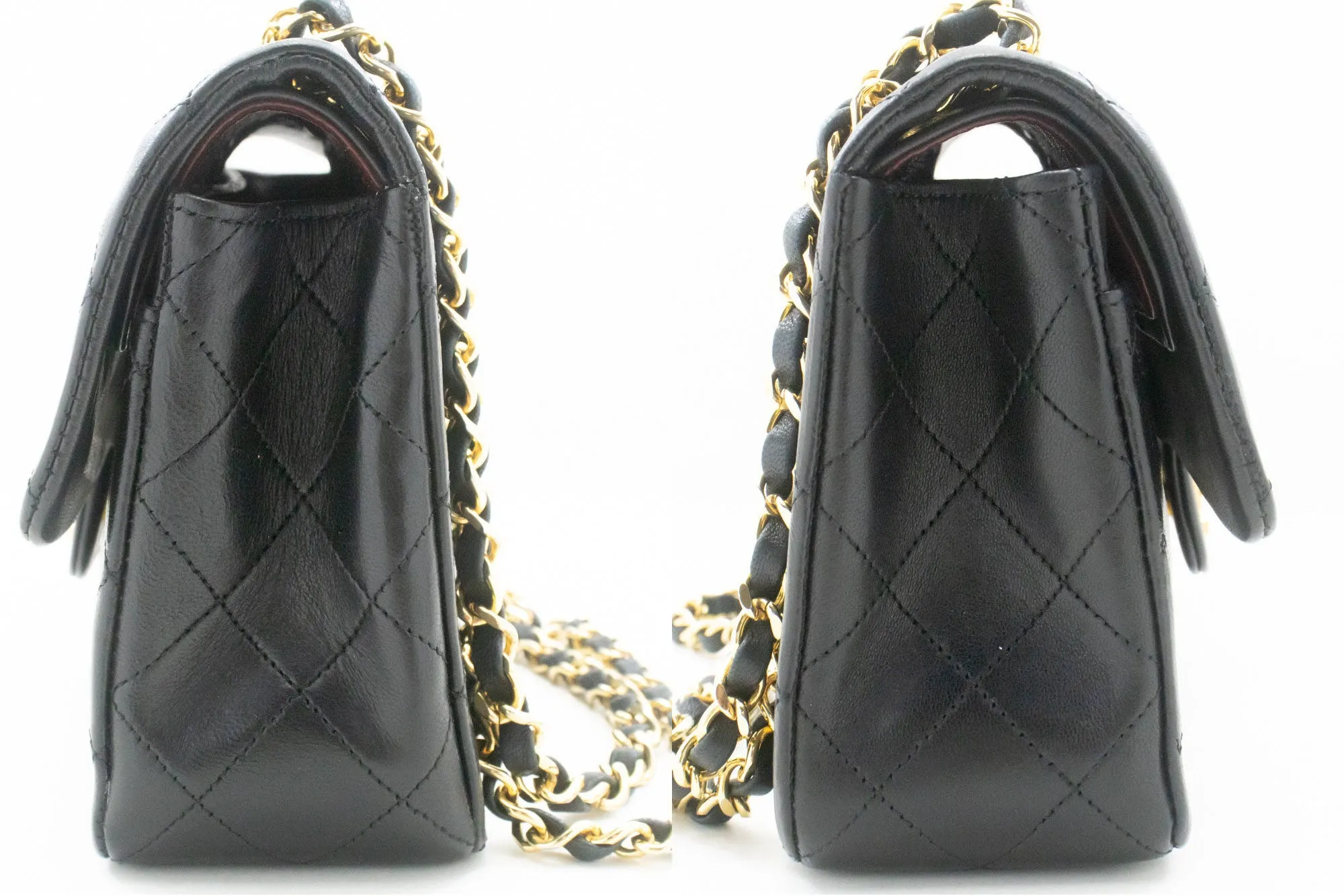 CHANEL Classic Double Flap 9" Chain Shoulder Bag Black Lambskin j19