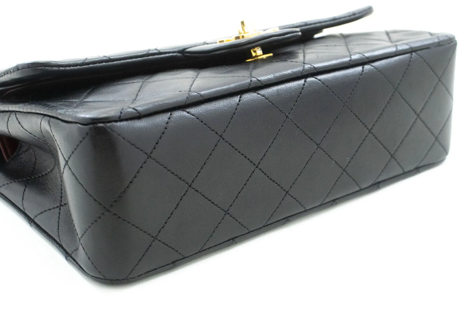 CHANEL Classic Double Flap 9" Chain Shoulder Bag Black Lambskin j19