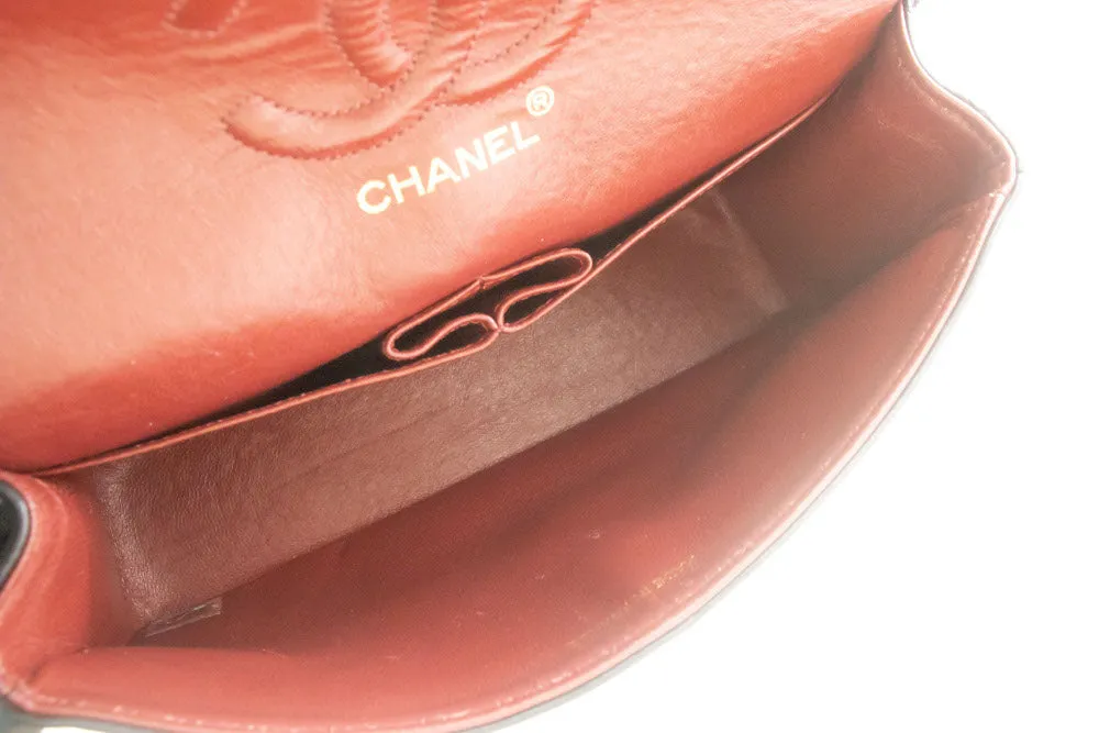 CHANEL Classic Double Flap 9" Chain Shoulder Bag Black Lambskin j19