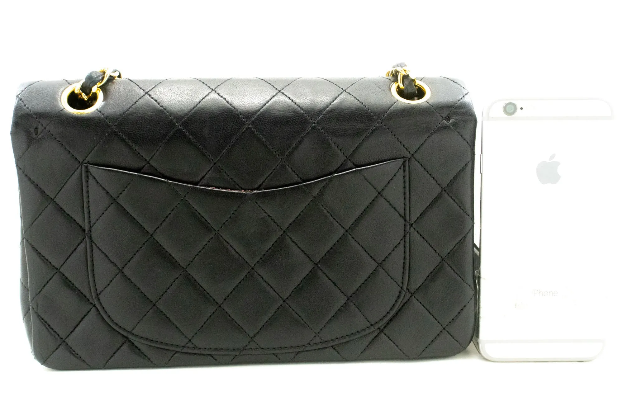 CHANEL Classic Double Flap 9" Chain Shoulder Bag Black Lambskin j19