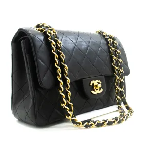 CHANEL Classic Double Flap 9" Chain Shoulder Bag Black Lambskin j19