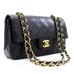 CHANEL Classic Double Flap 9" Chain Shoulder Bag Black Lambskin k80