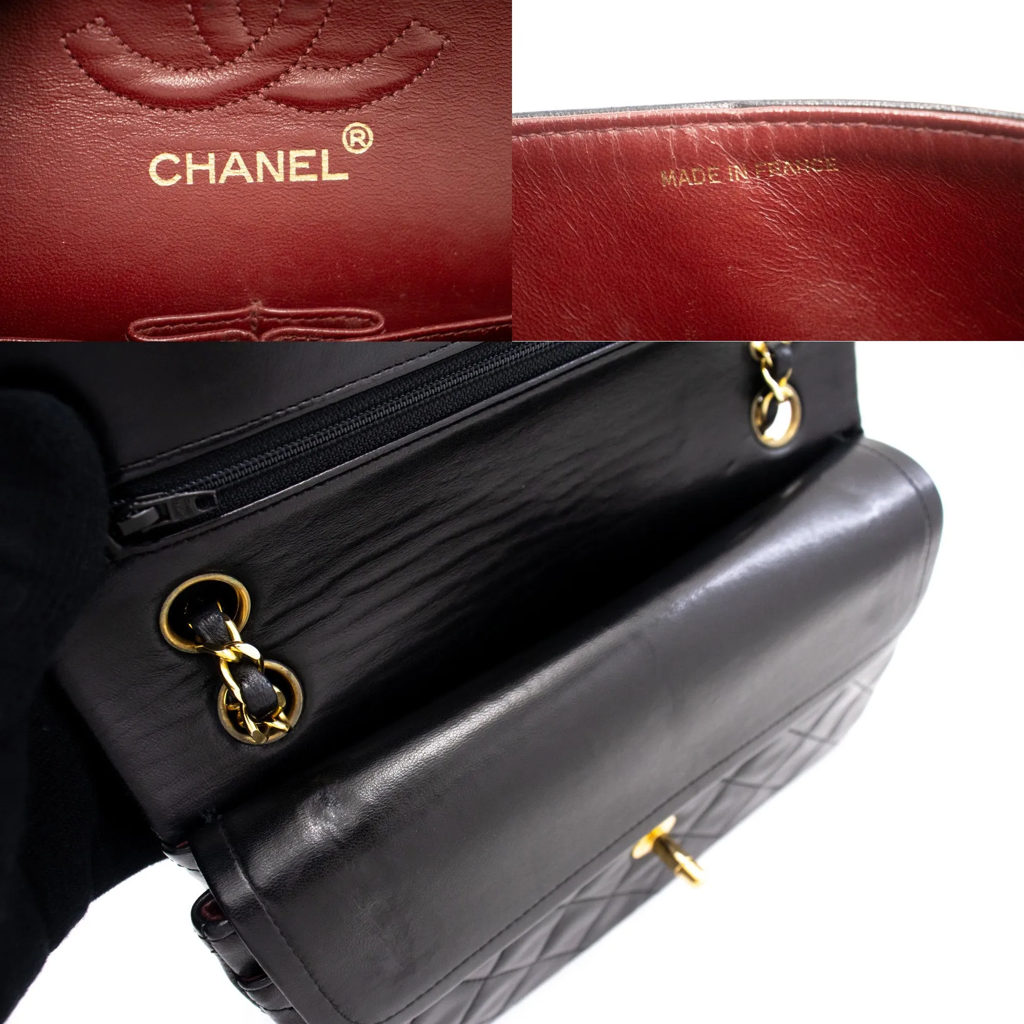 CHANEL Classic Double Flap 9" Chain Shoulder Bag Black Lambskin k80