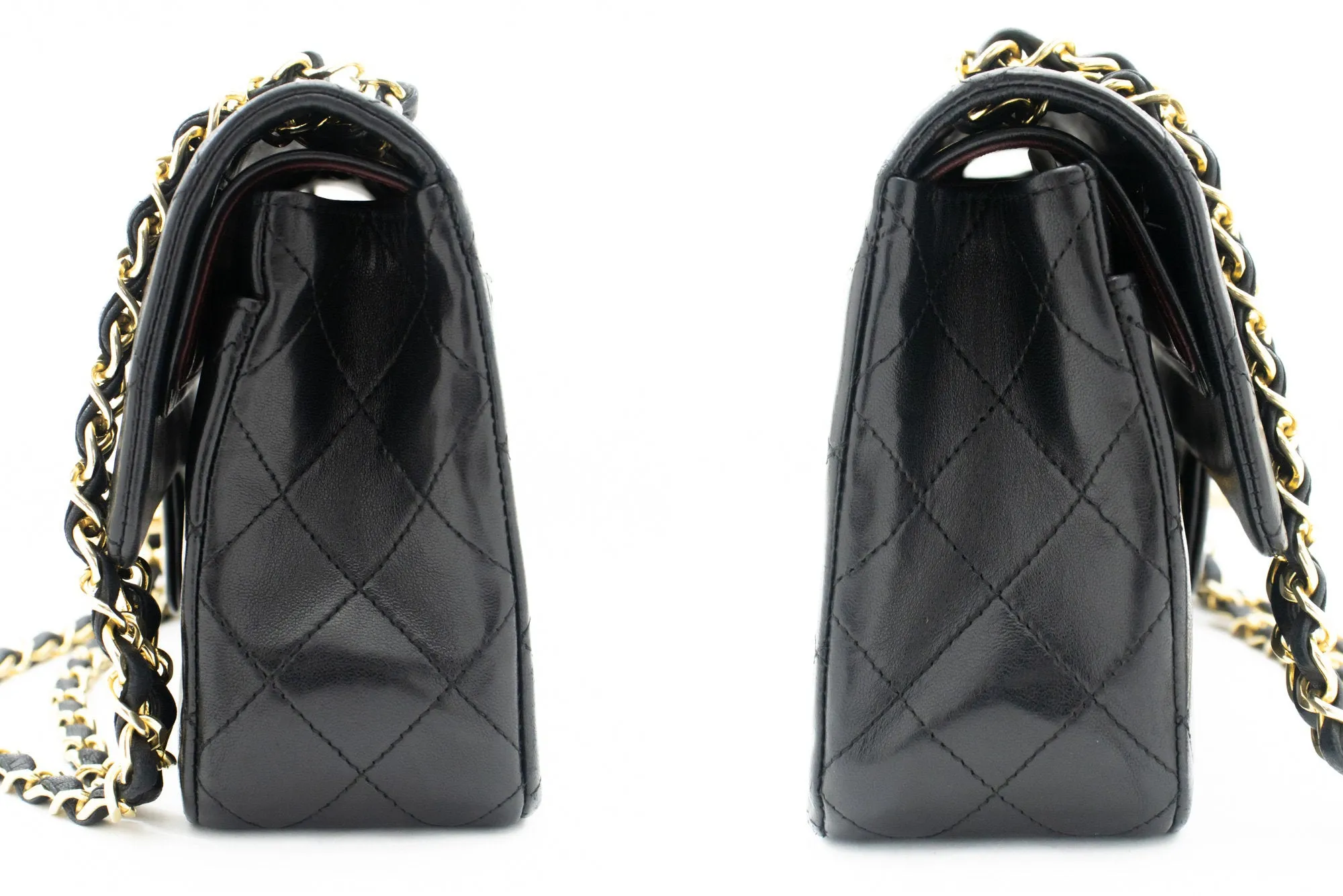 CHANEL Classic Double Flap 9" Chain Shoulder Bag Black Lambskin k80