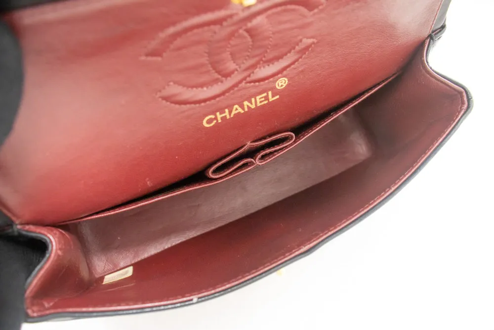 CHANEL Classic Double Flap 9" Chain Shoulder Bag Black Lambskin k80