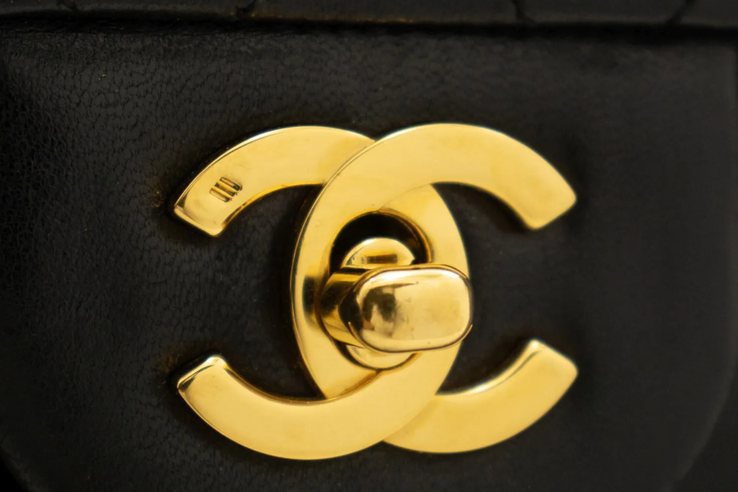 CHANEL Classic Double Flap 9" Chain Shoulder Bag Black Lambskin k80