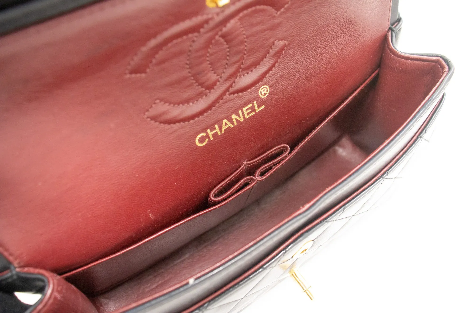 CHANEL Classic Double Flap 9" Chain Shoulder Bag Black Lambskin k80