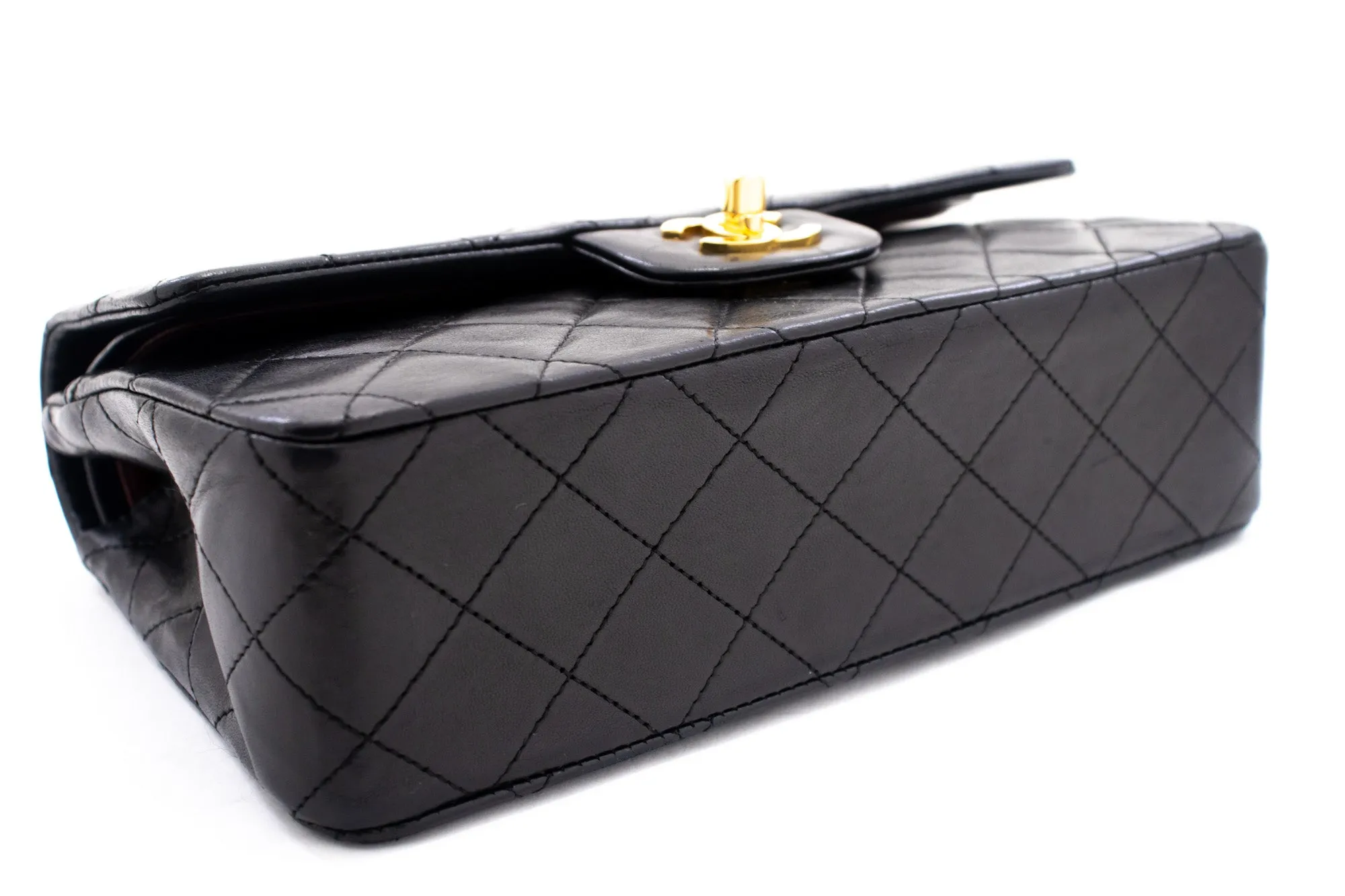 CHANEL Classic Double Flap 9" Chain Shoulder Bag Black Lambskin k80