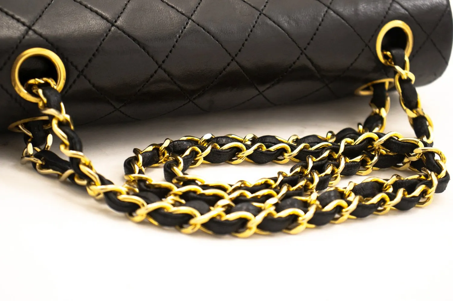 CHANEL Classic Double Flap 9" Chain Shoulder Bag Black Lambskin k80