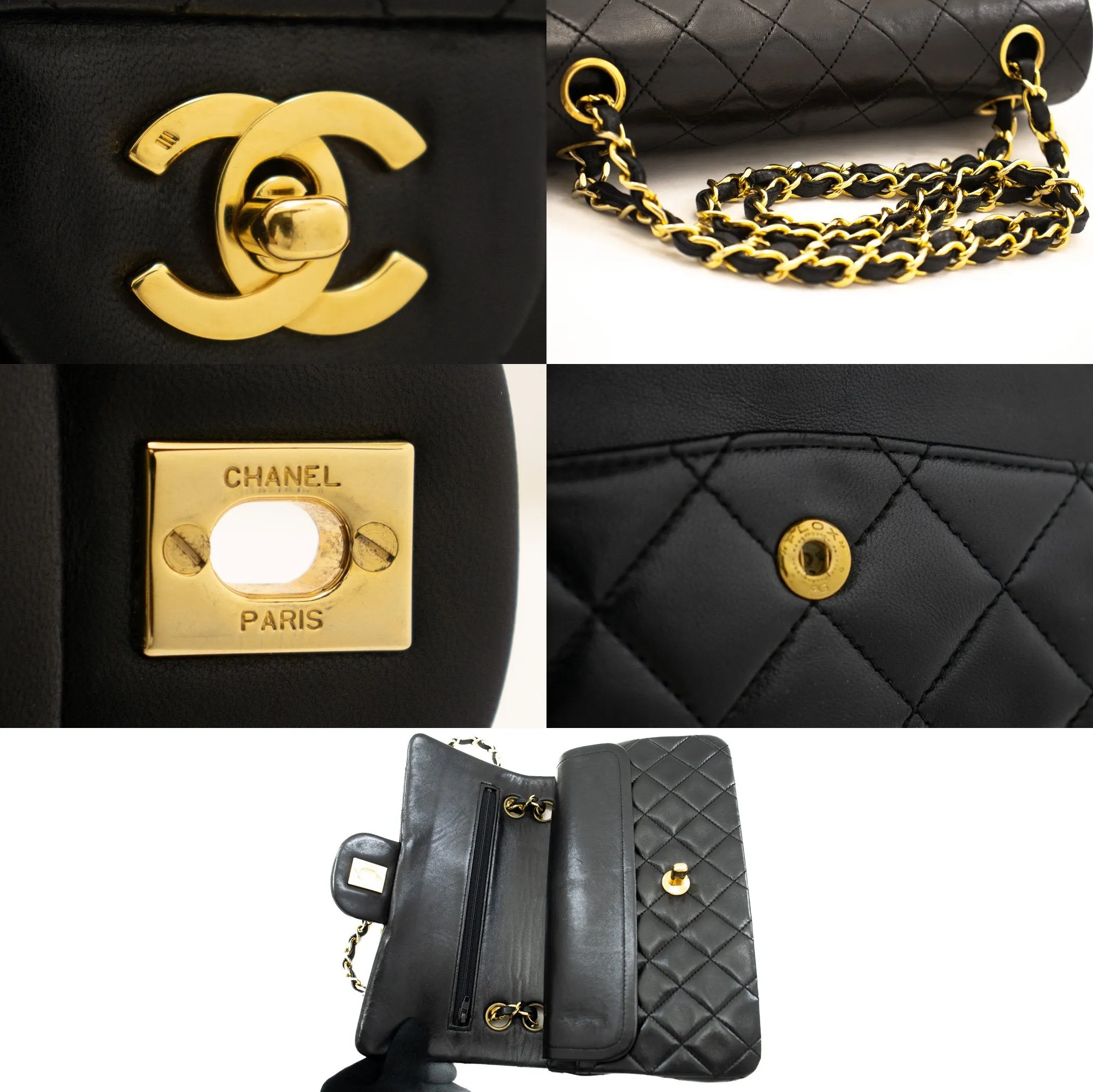 CHANEL Classic Double Flap 9" Chain Shoulder Bag Black Lambskin k80