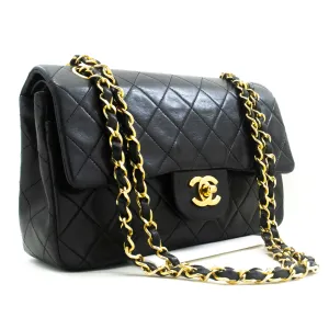 CHANEL Classic Double Flap 9" Chain Shoulder Bag Black Lambskin L41