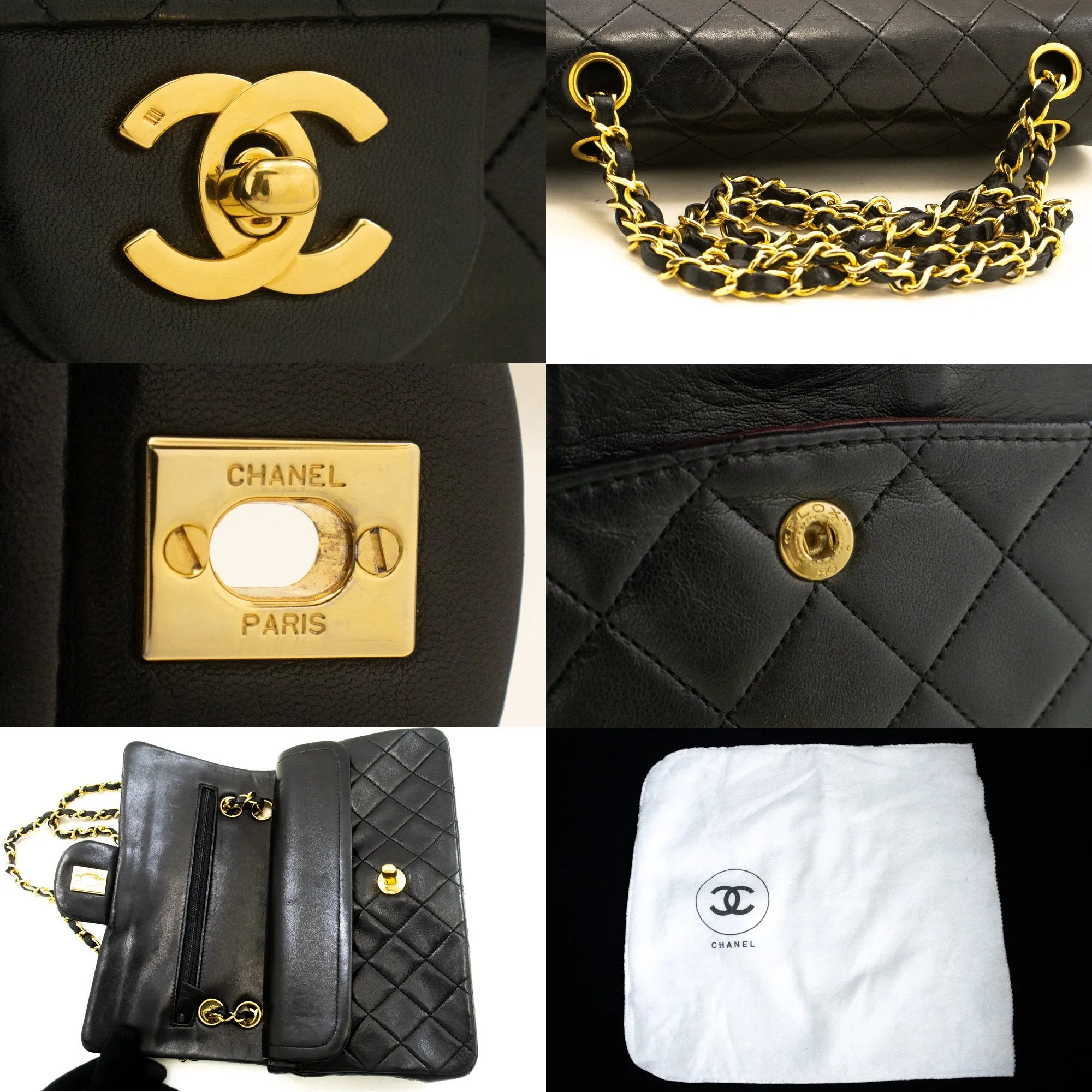CHANEL Classic Double Flap 9" Chain Shoulder Bag Black Lambskin L41