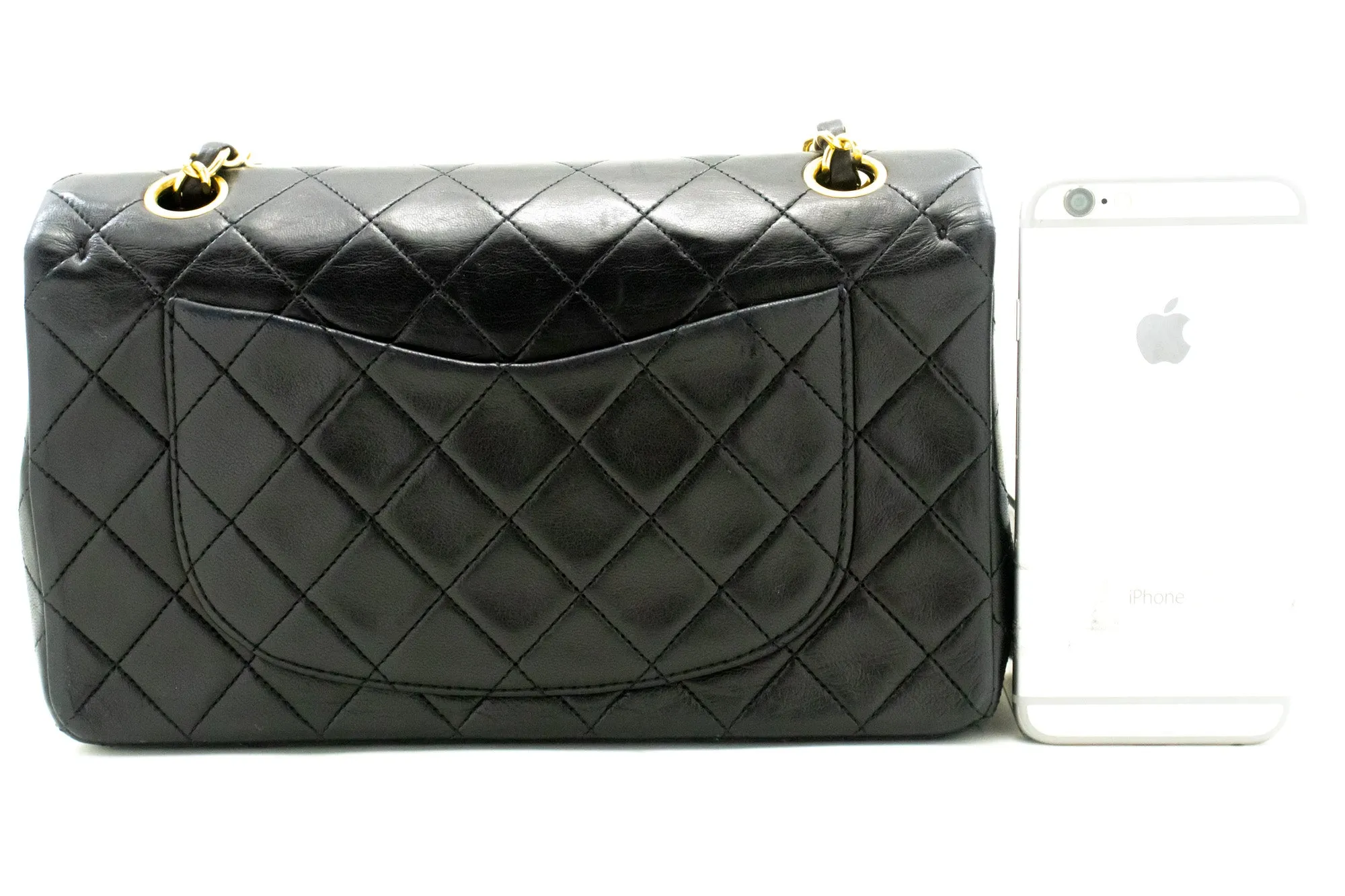 CHANEL Classic Double Flap 9" Chain Shoulder Bag Black Lambskin L41