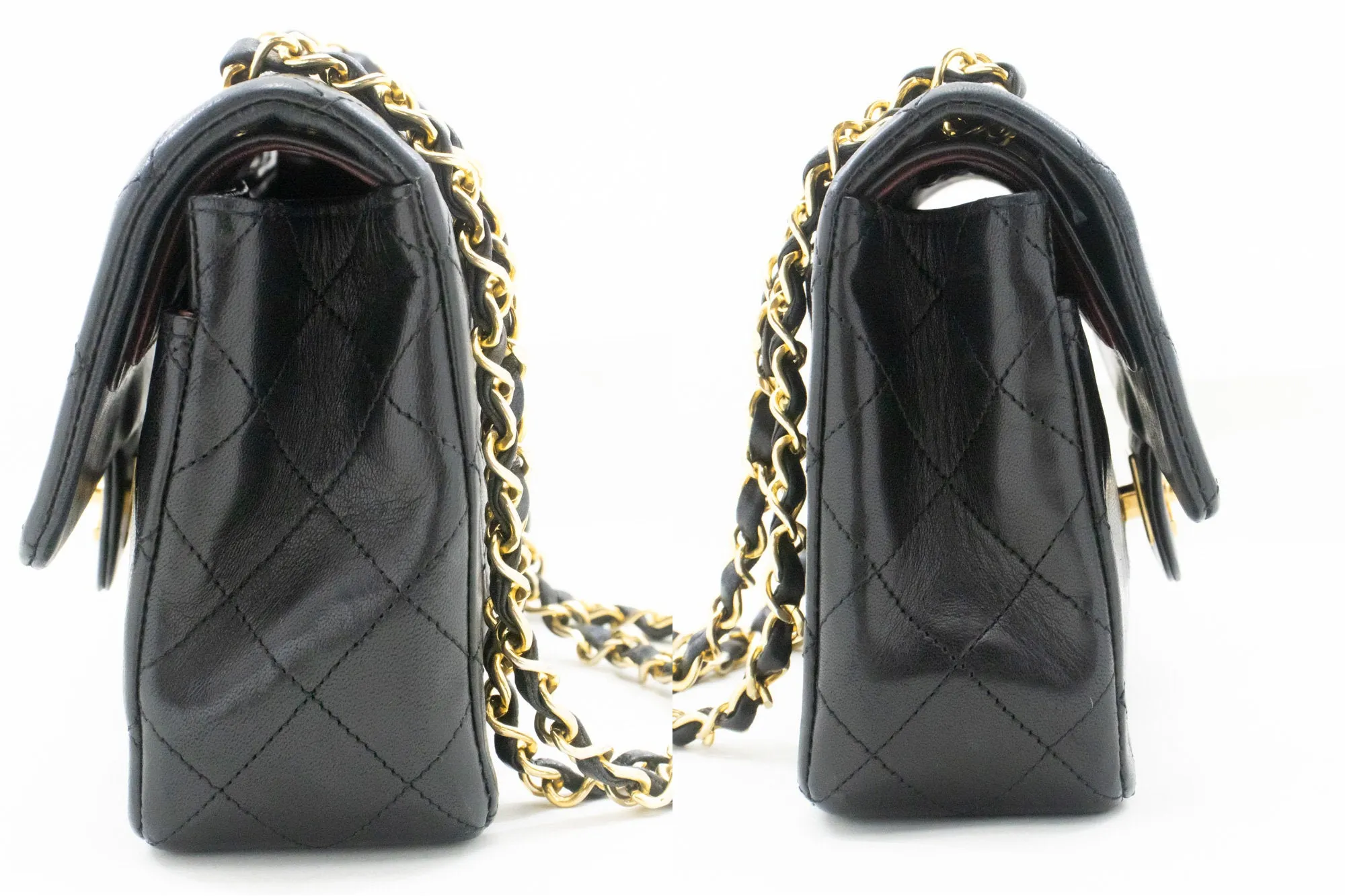 CHANEL Classic Double Flap 9" Chain Shoulder Bag Black Lambskin L41