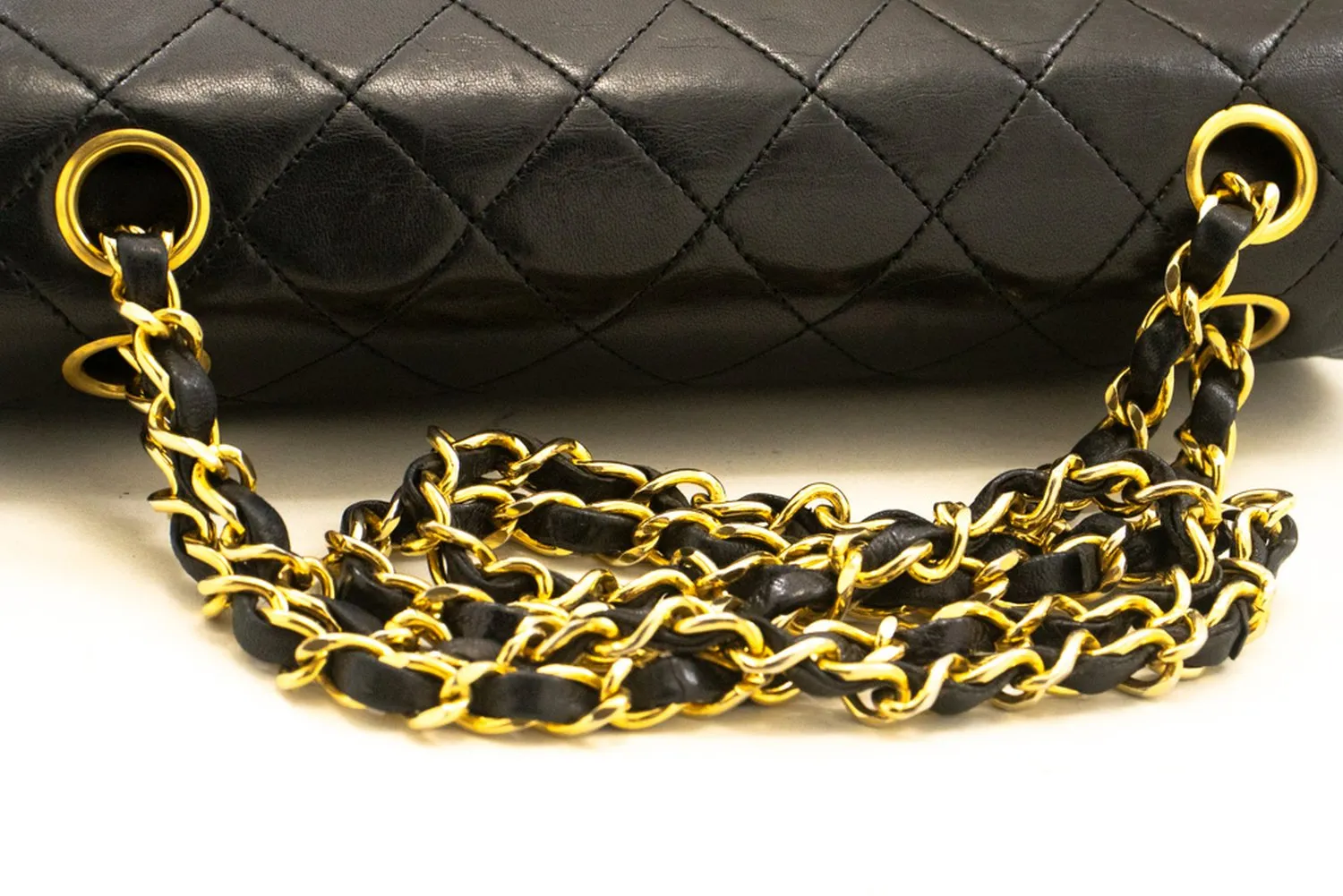 CHANEL Classic Double Flap 9" Chain Shoulder Bag Black Lambskin L41