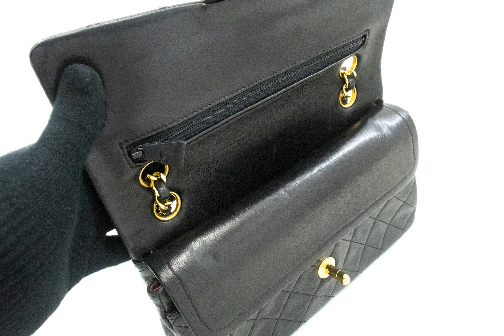 CHANEL Classic Double Flap 9" Chain Shoulder Bag Black Lambskin L41