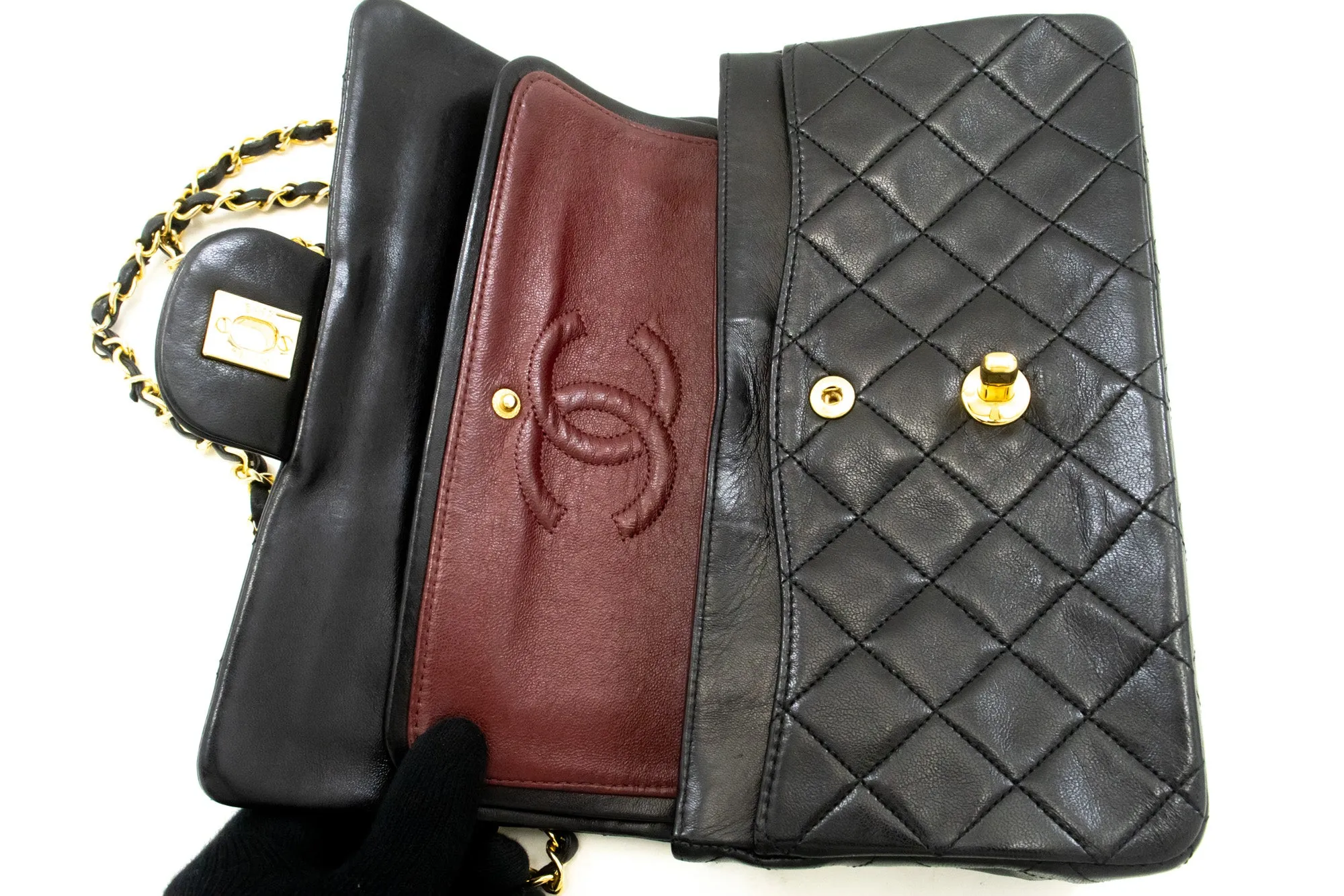 CHANEL Classic Double Flap 9" Chain Shoulder Bag Black Lambskin L41