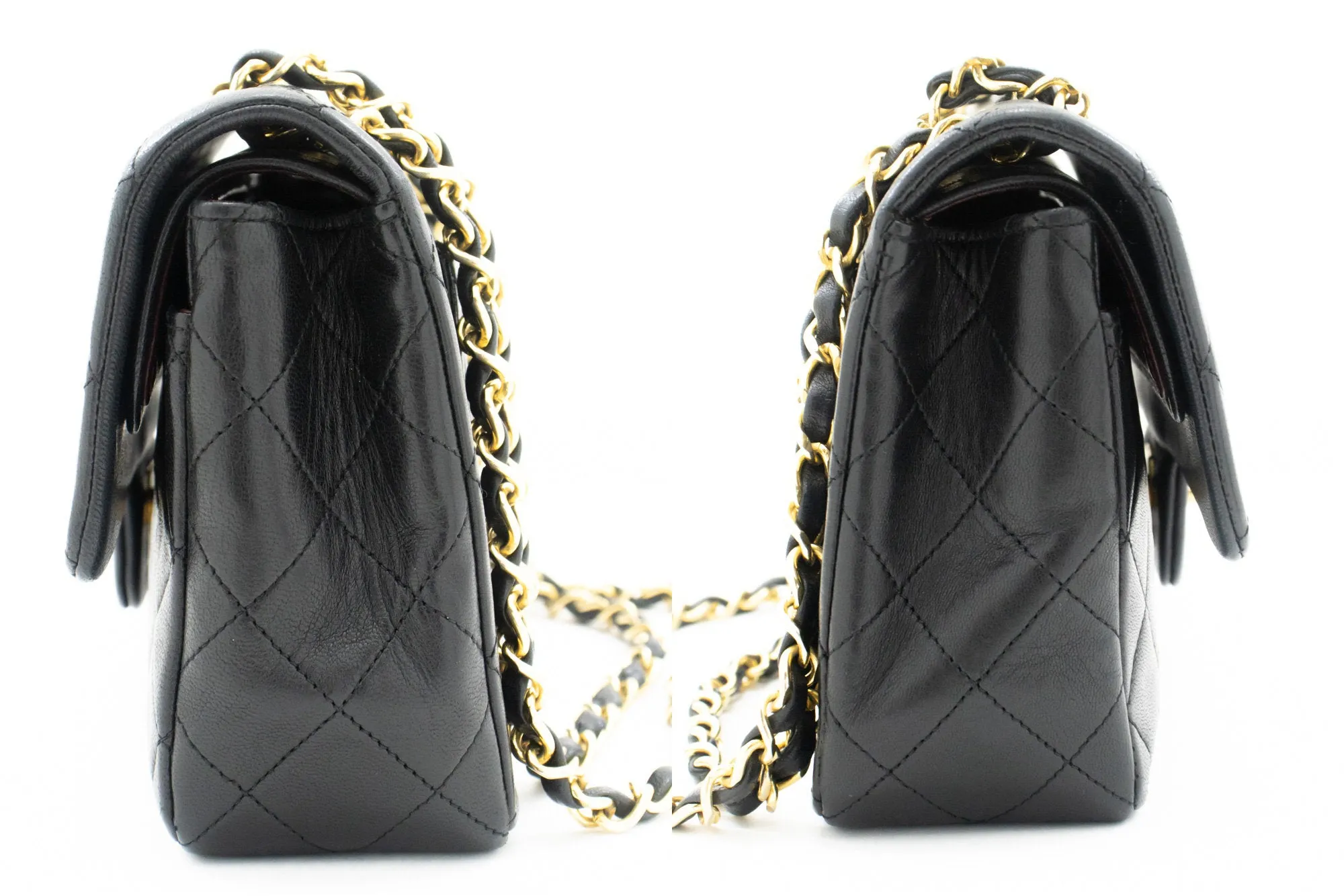 CHANEL Classic Double Flap 9" Chain Shoulder Bag Black Lambskin L43