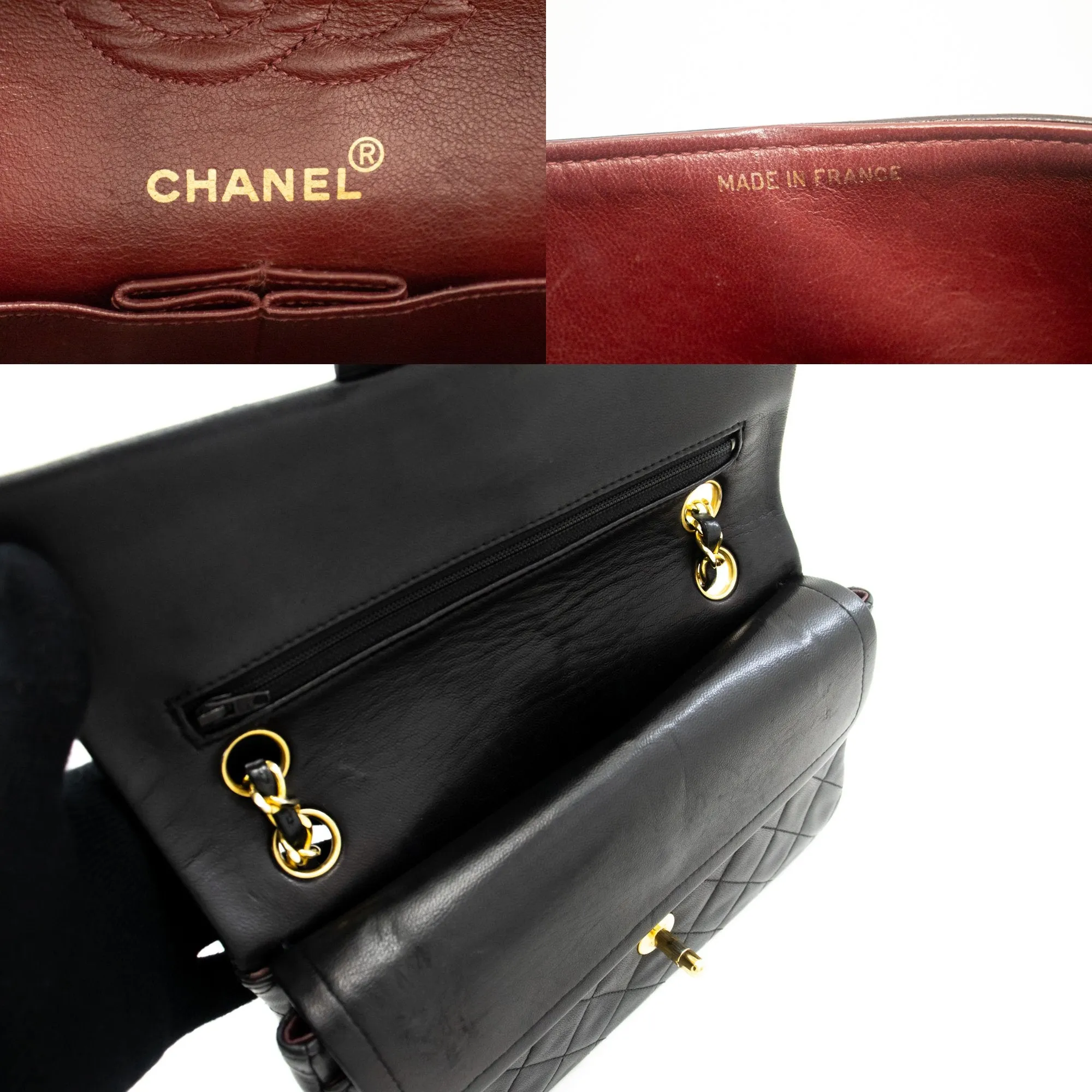 CHANEL Classic Double Flap 9" Chain Shoulder Bag Black Lambskin L43