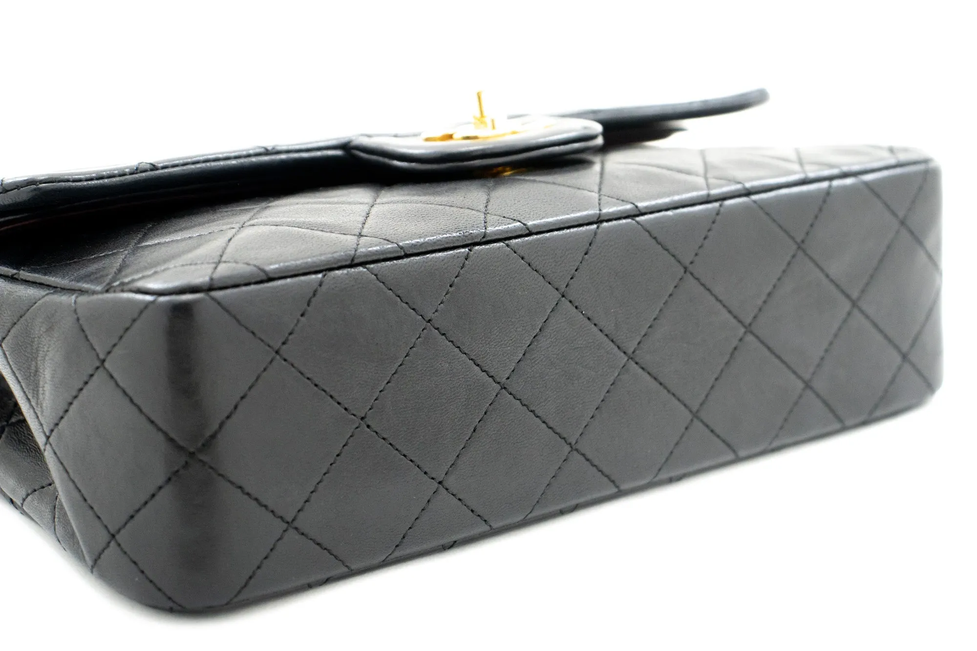 CHANEL Classic Double Flap 9" Chain Shoulder Bag Black Lambskin L43