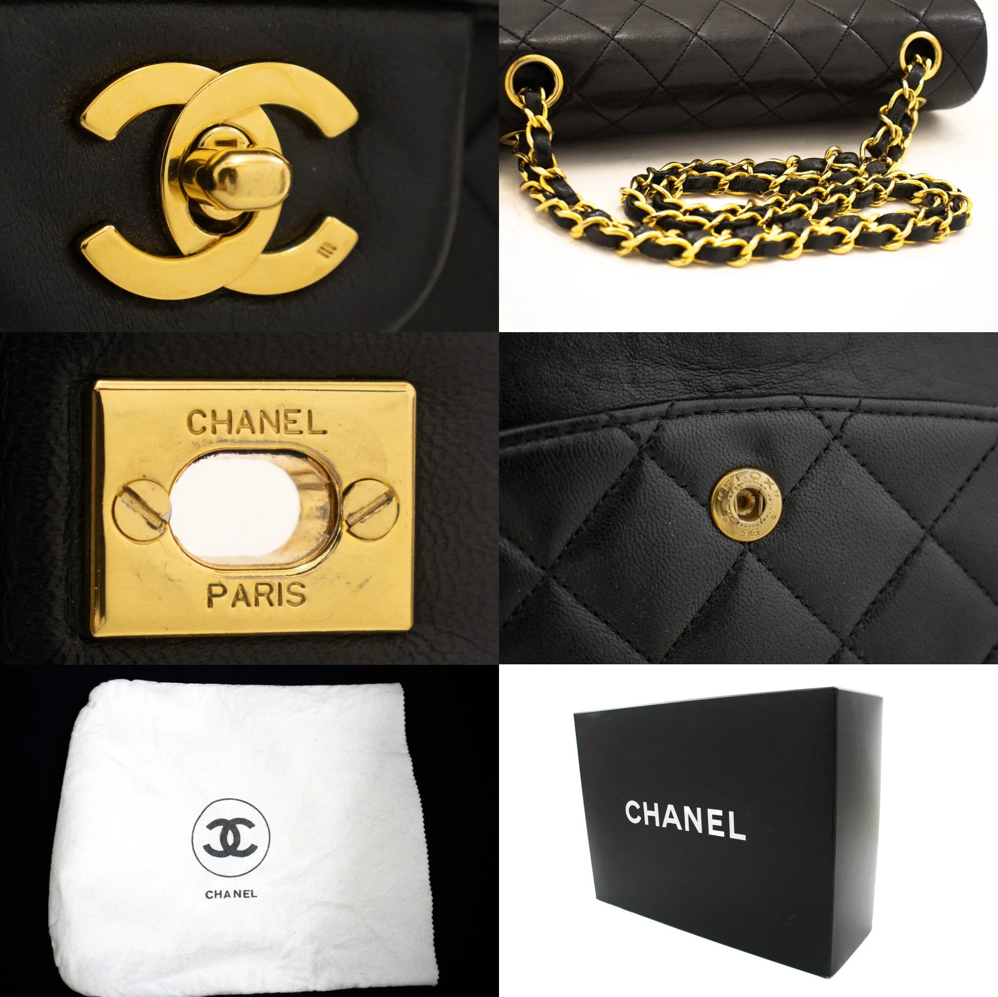 CHANEL Classic Double Flap 9" Chain Shoulder Bag Black Lambskin L43