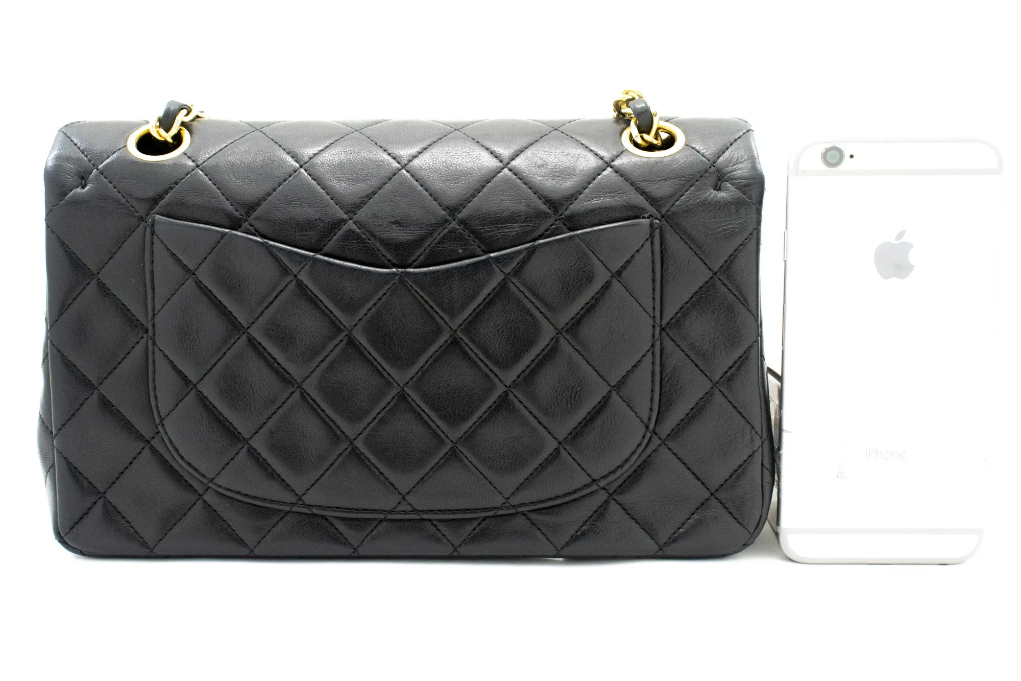 CHANEL Classic Double Flap 9" Chain Shoulder Bag Black Lambskin L43