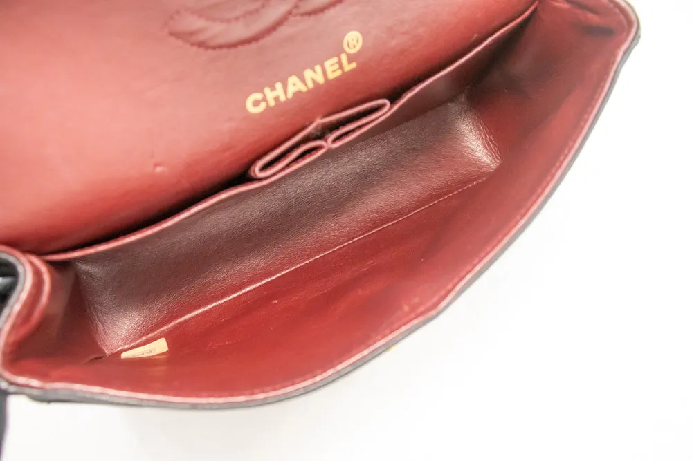 CHANEL Classic Double Flap 9" Chain Shoulder Bag Black Lambskin L43