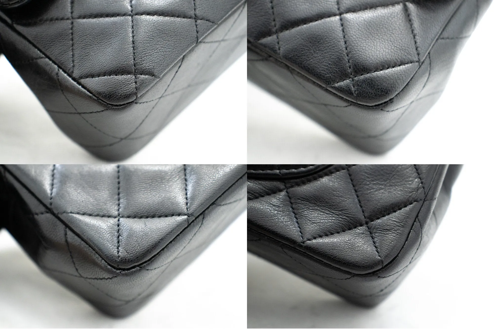 CHANEL Classic Double Flap 9" Chain Shoulder Bag Black Lambskin L43