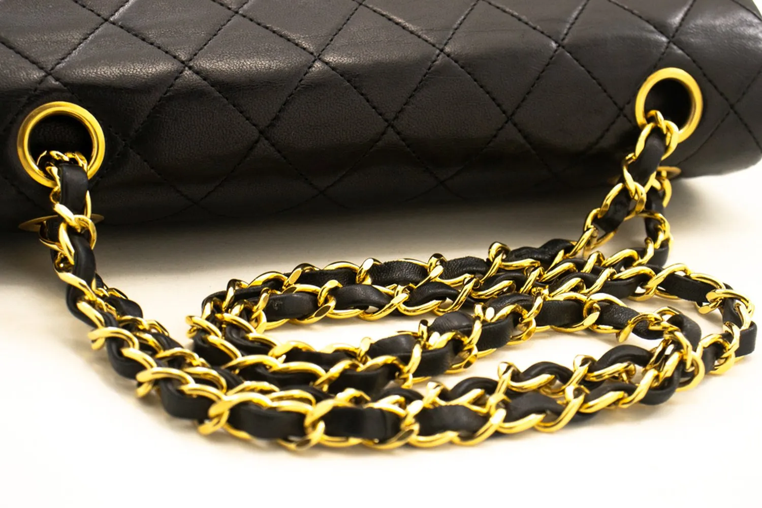 CHANEL Classic Double Flap 9" Chain Shoulder Bag Black Lambskin L63
