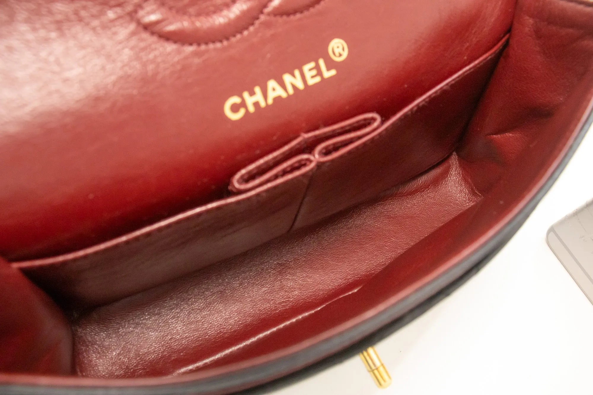CHANEL Classic Double Flap 9" Chain Shoulder Bag Black Lambskin L63