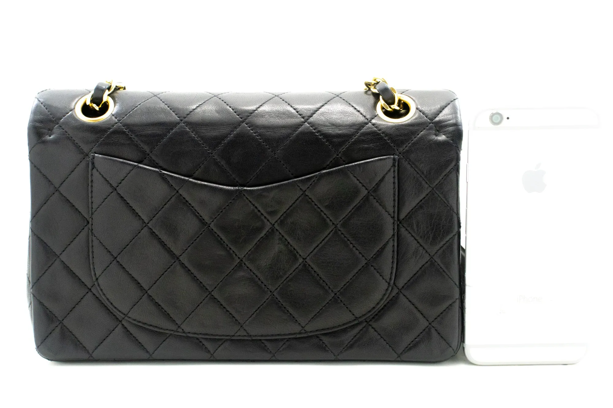 CHANEL Classic Double Flap 9" Chain Shoulder Bag Black Lambskin L63