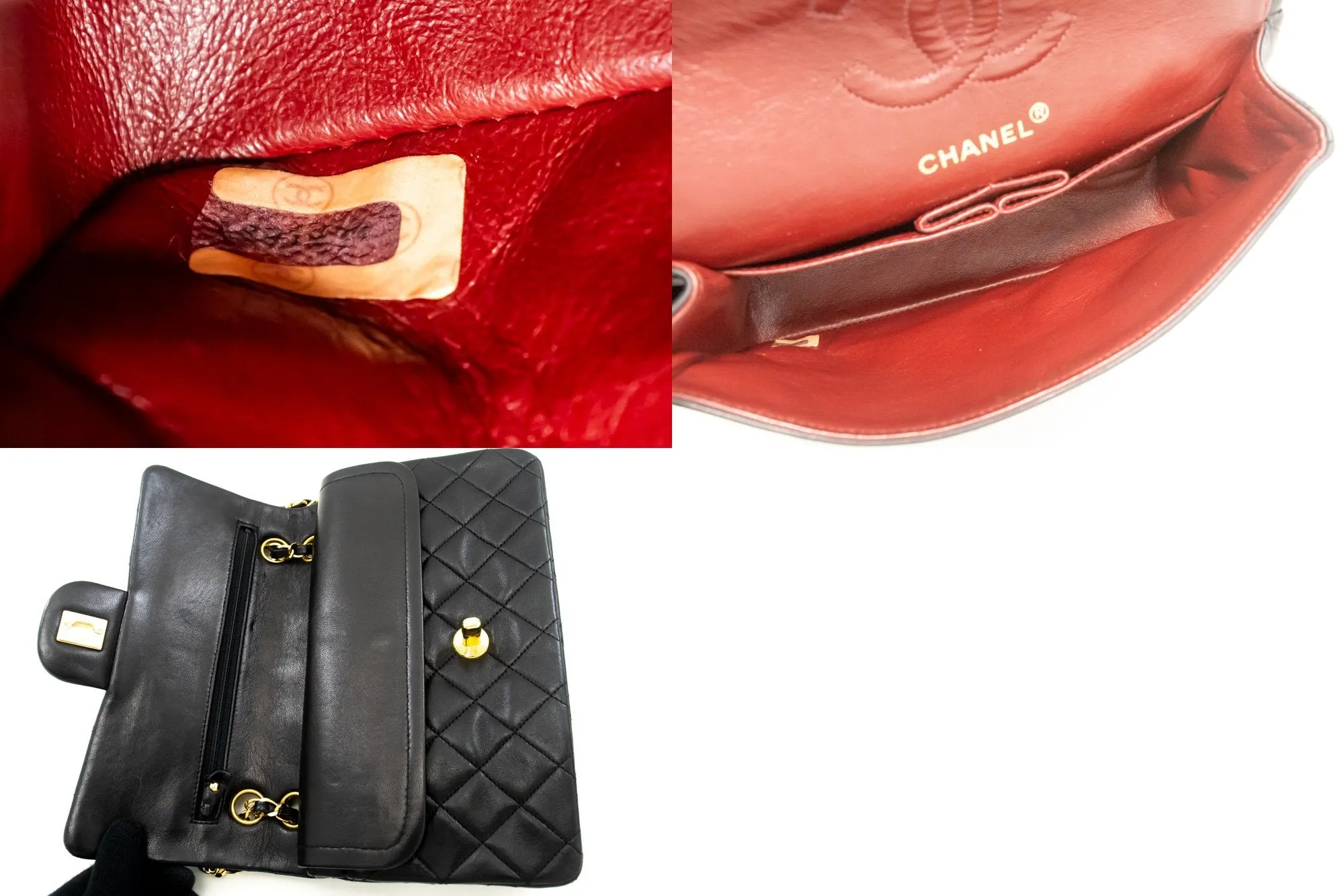 CHANEL Classic Double Flap 9" Chain Shoulder Bag Black Lambskin L63