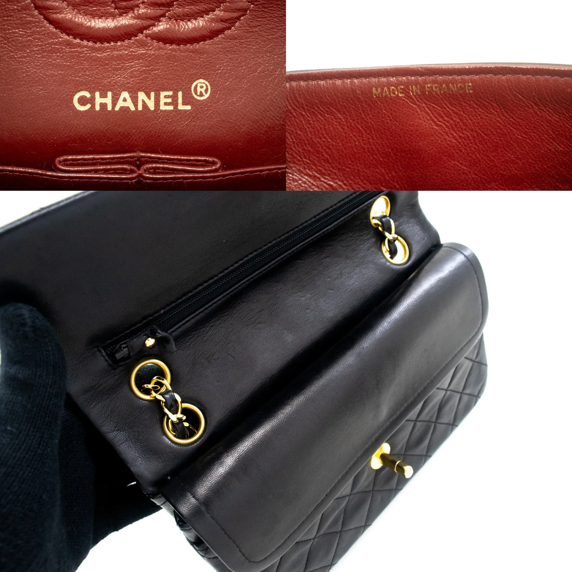 CHANEL Classic Double Flap 9" Chain Shoulder Bag Black Lambskin L63