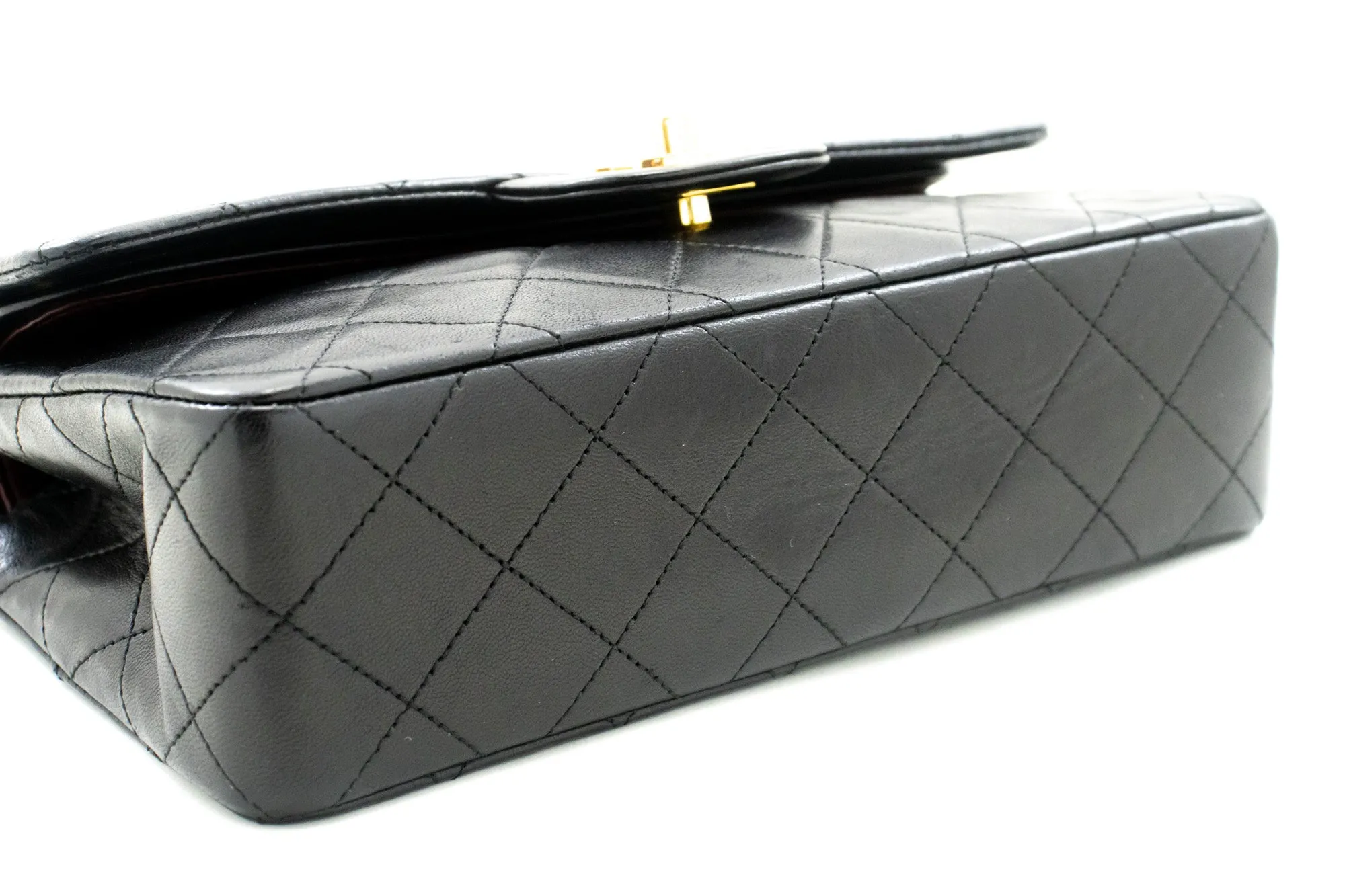 CHANEL Classic Double Flap 9" Chain Shoulder Bag Black Lambskin L63