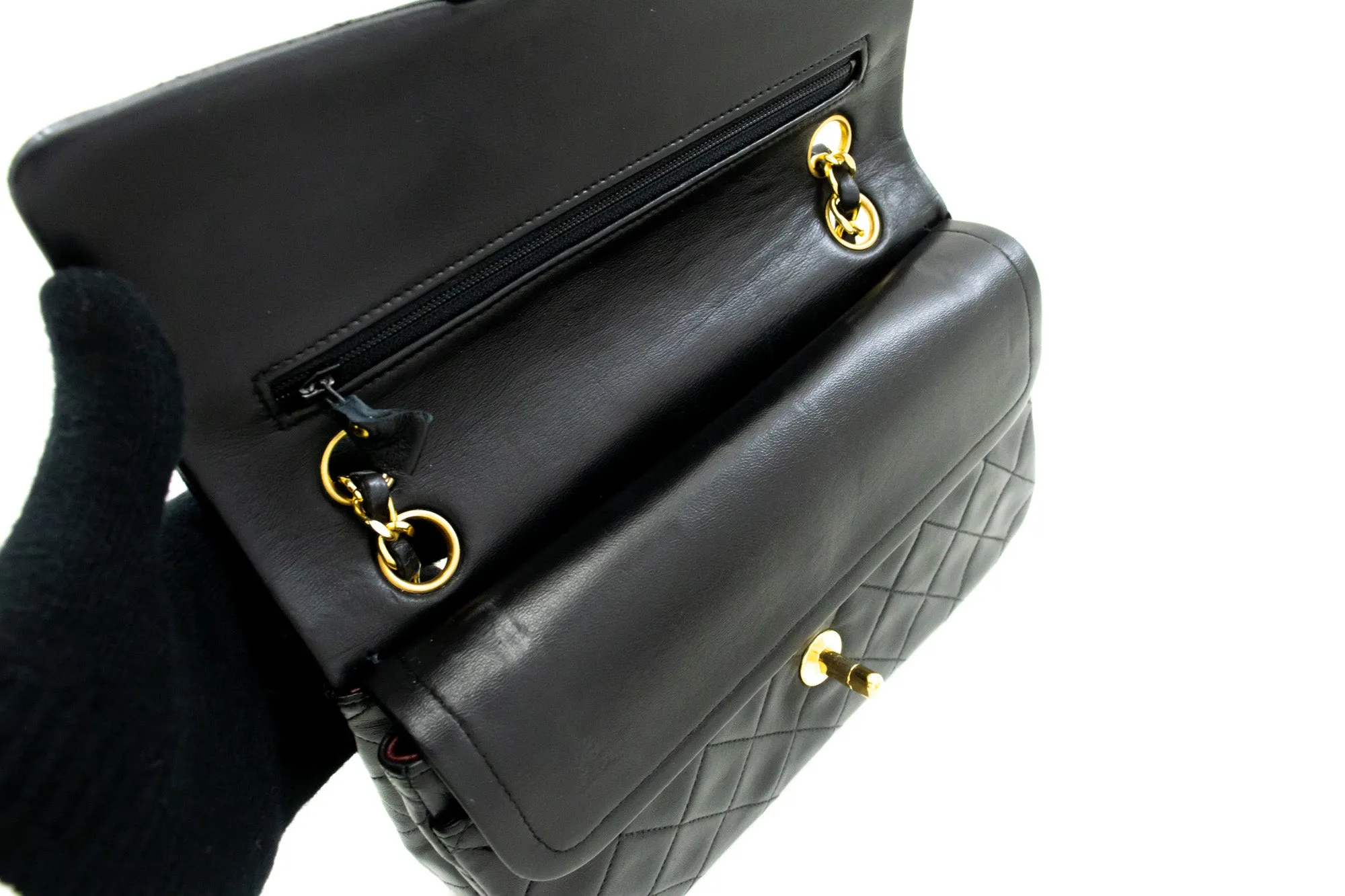 CHANEL Classic Double Flap 9" Chain Shoulder Bag Black Lambskin m64