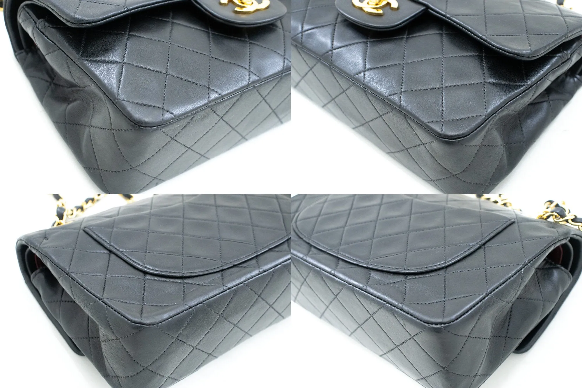 CHANEL Classic Double Flap 9" Chain Shoulder Bag Black Lambskin m64