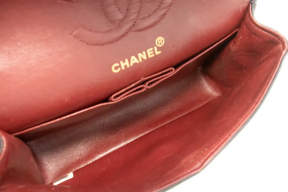 CHANEL Classic Double Flap 9" Chain Shoulder Bag Black Lambskin m64