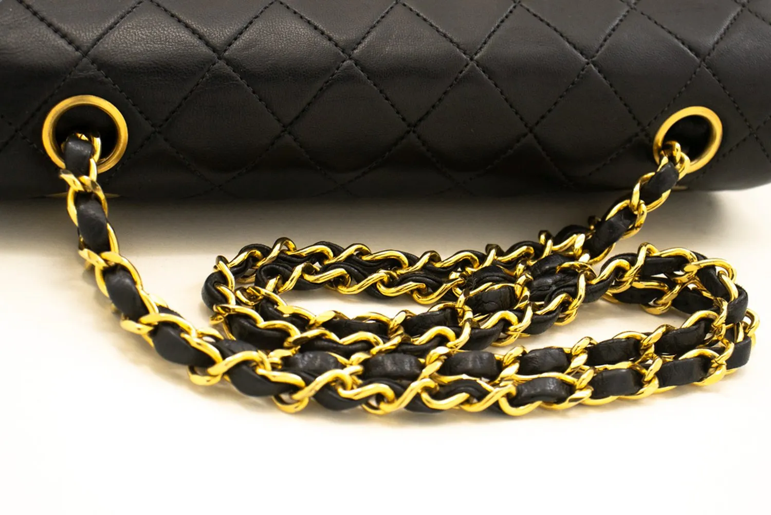CHANEL Classic Double Flap 9" Chain Shoulder Bag Black Lambskin m64