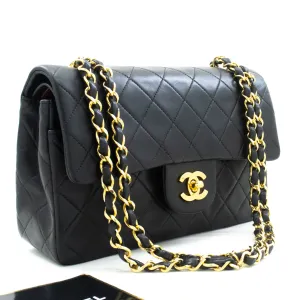 CHANEL Classic Double Flap 9" Chain Shoulder Bag Black Lambskin m64