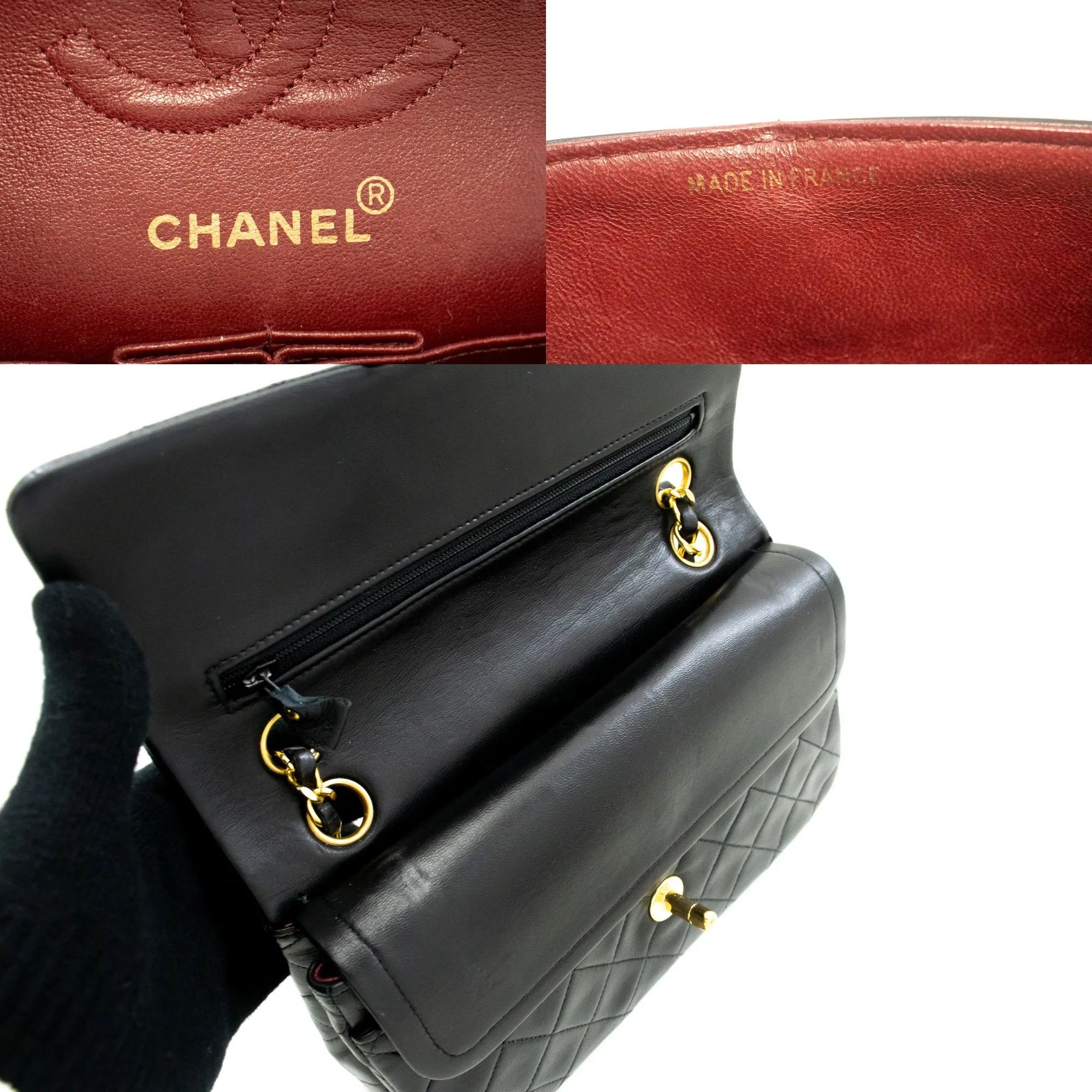 CHANEL Classic Double Flap 9" Chain Shoulder Bag Black Lambskin m64