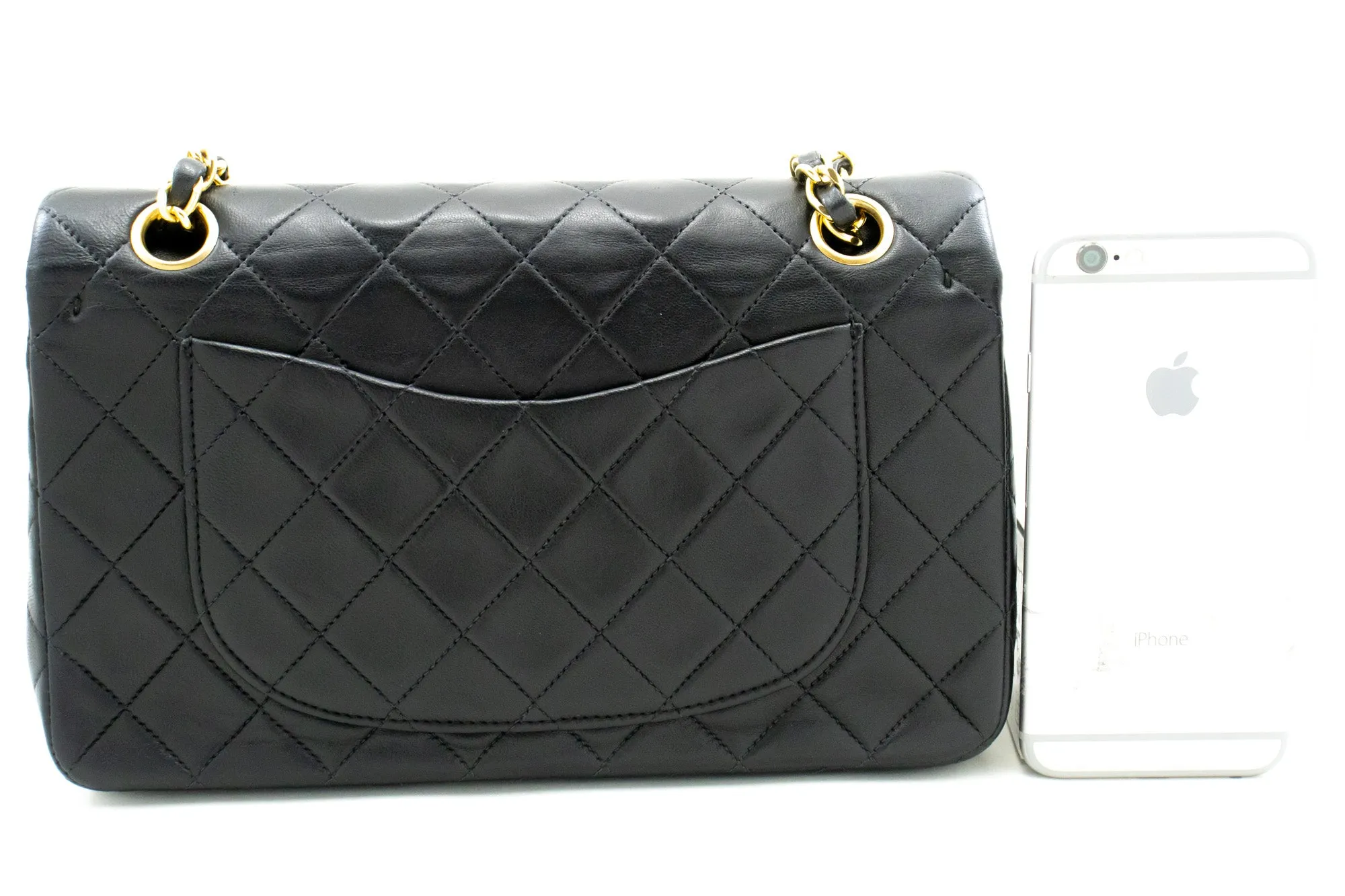 CHANEL Classic Double Flap 9" Chain Shoulder Bag Black Lambskin m64