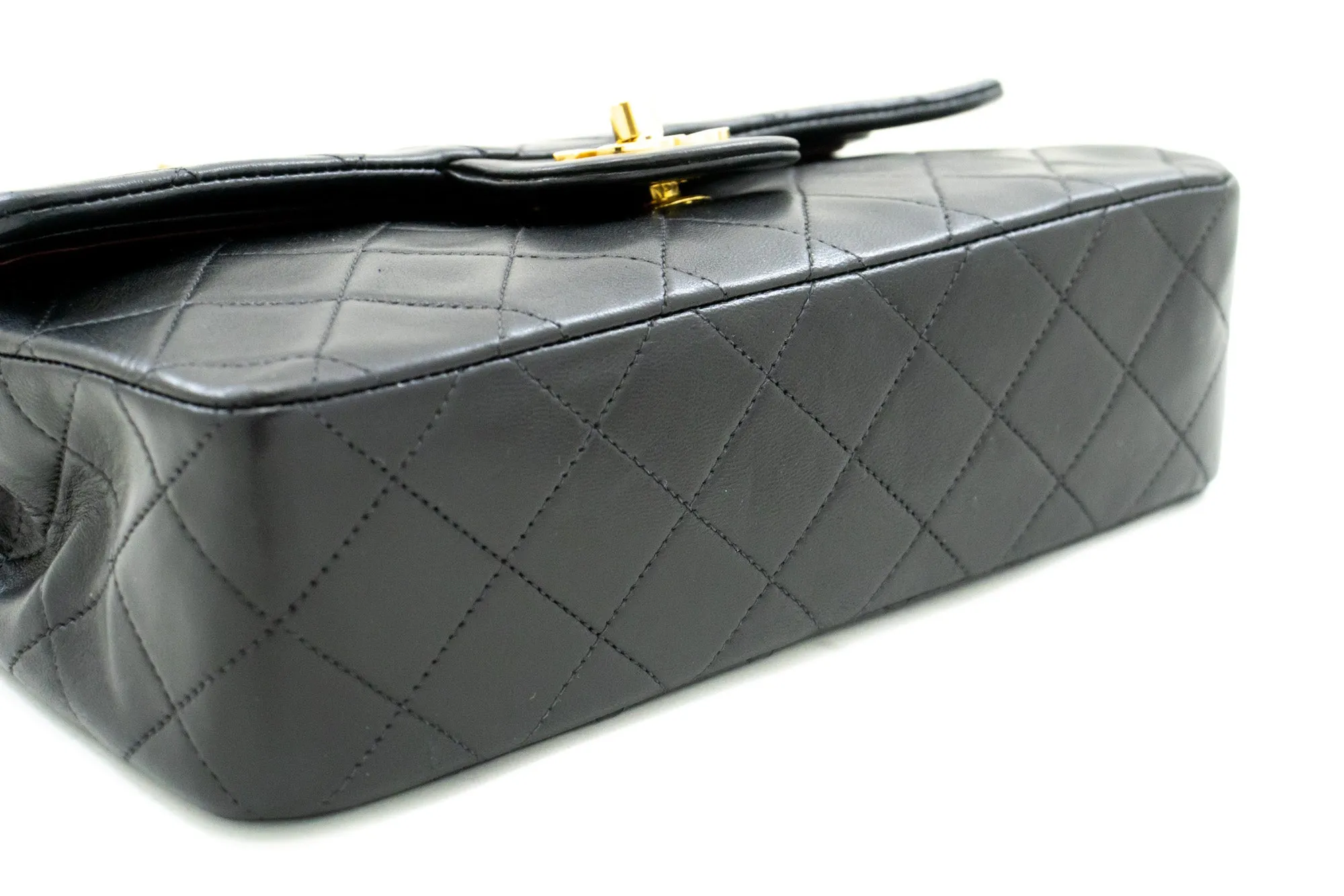 CHANEL Classic Double Flap 9" Chain Shoulder Bag Black Lambskin m64