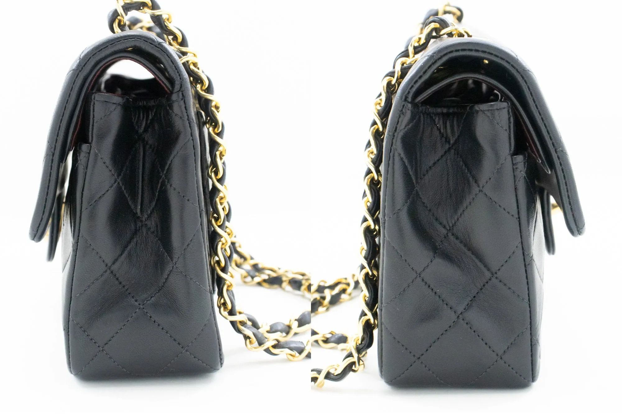 CHANEL Classic Double Flap 9" Chain Shoulder Bag Black Lambskin m64