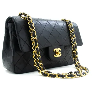 CHANEL Classic Double Flap 9" Chain Shoulder Bag Black Lambskin m89