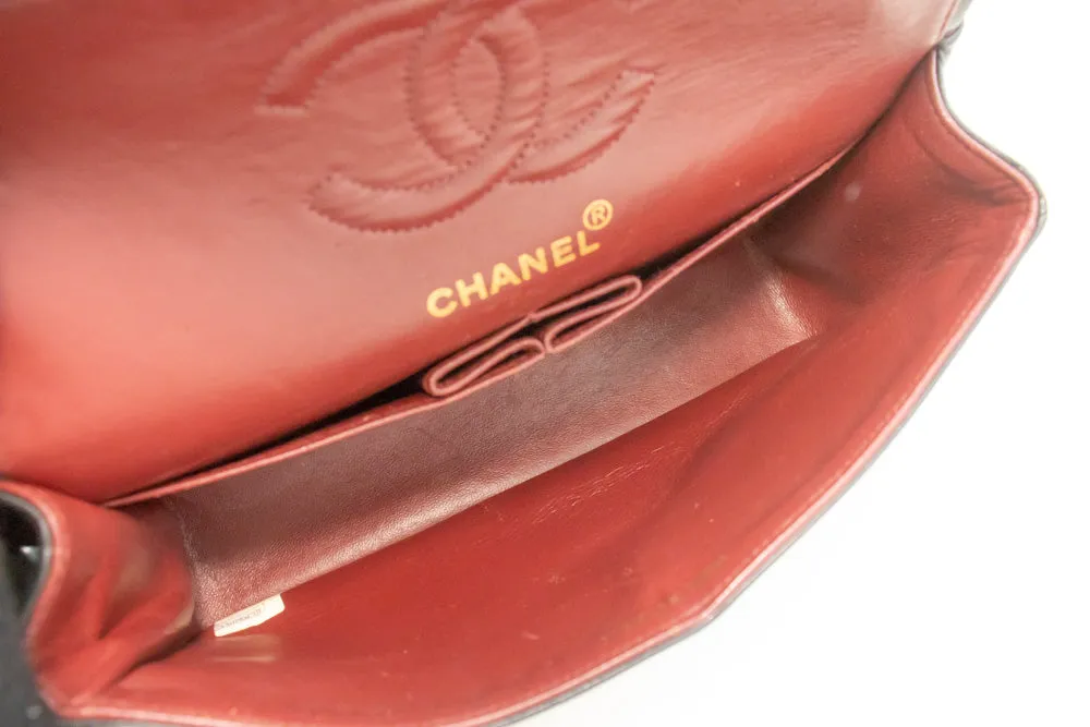 CHANEL Classic Double Flap 9" Chain Shoulder Bag Black Lambskin m89