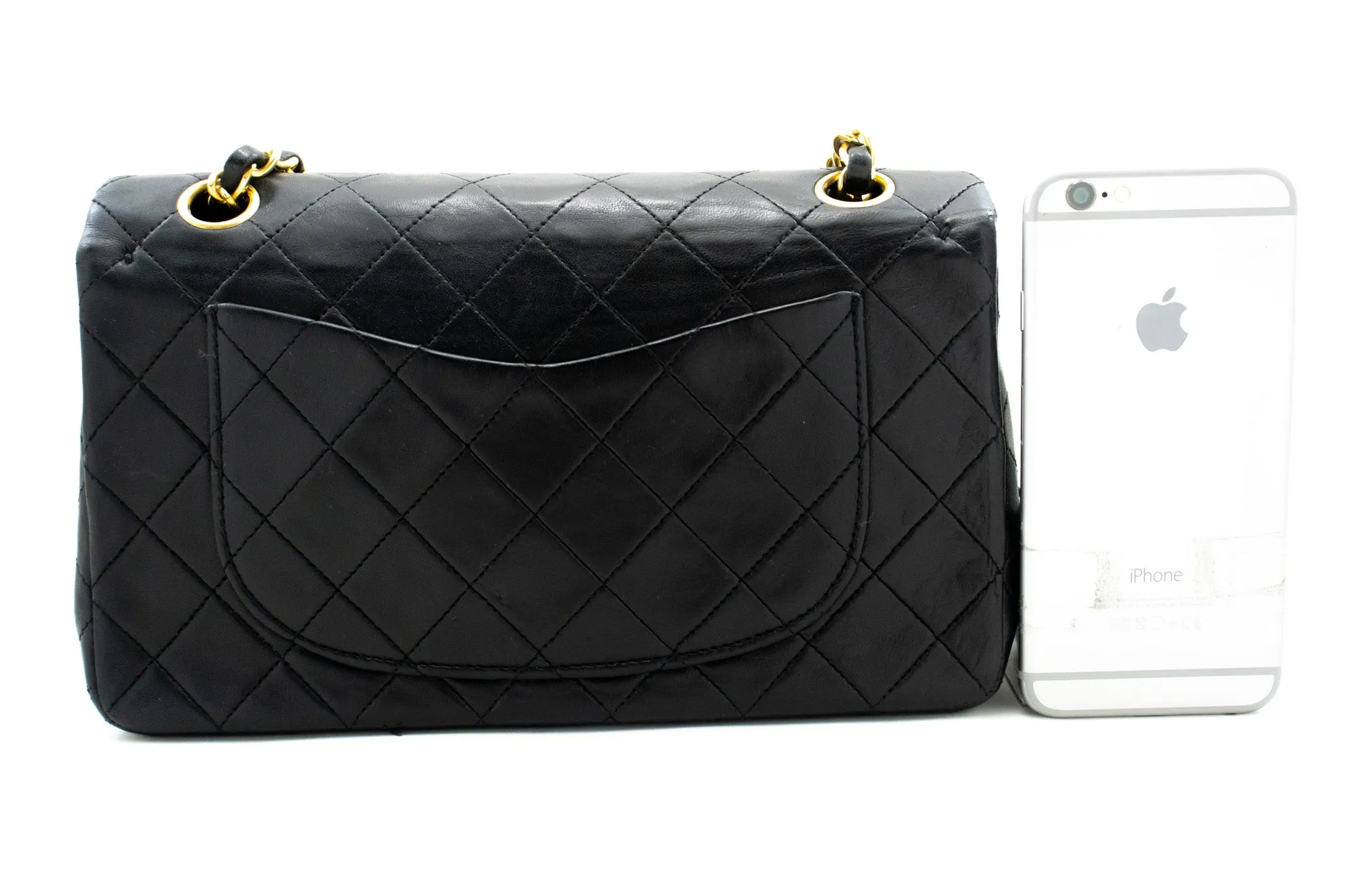 CHANEL Classic Double Flap 9" Chain Shoulder Bag Black Lambskin m89