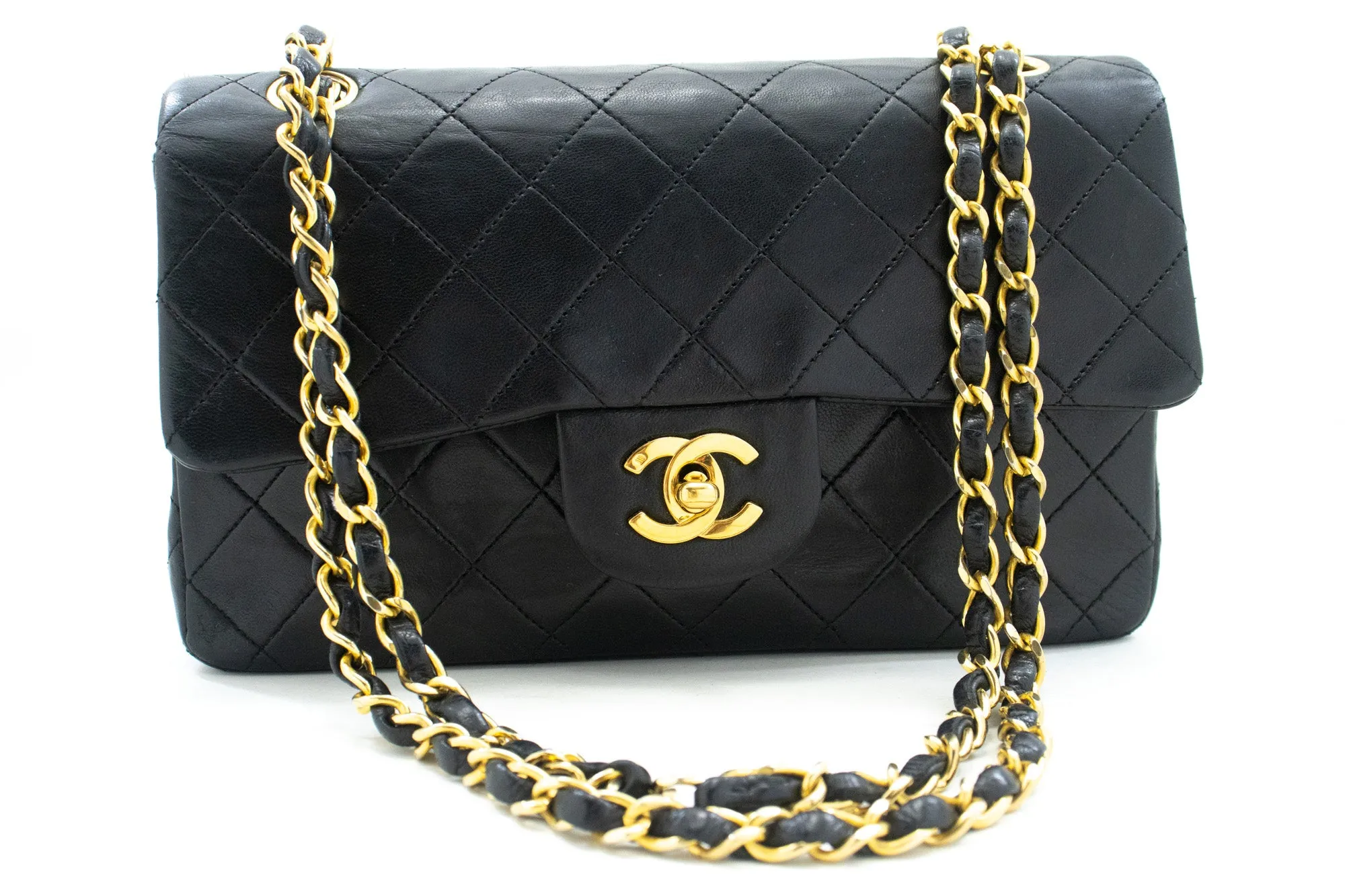 CHANEL Classic Double Flap 9" Chain Shoulder Bag Black Lambskin m89
