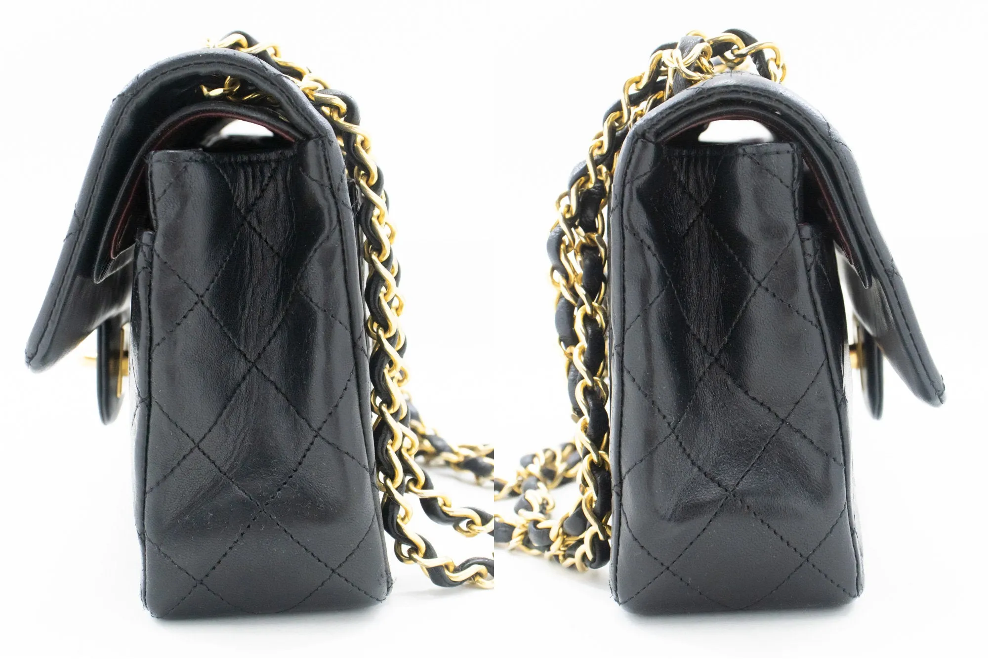 CHANEL Classic Double Flap 9" Chain Shoulder Bag Black Lambskin m89