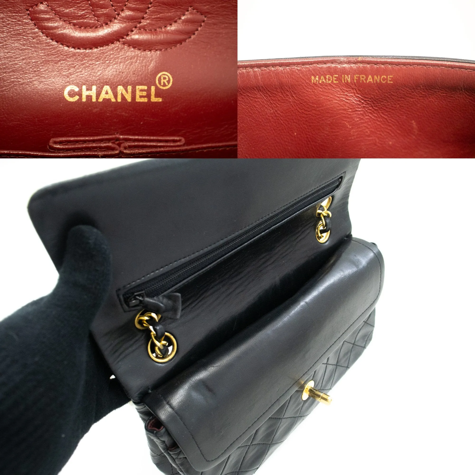 CHANEL Classic Double Flap 9" Chain Shoulder Bag Black Lambskin m89