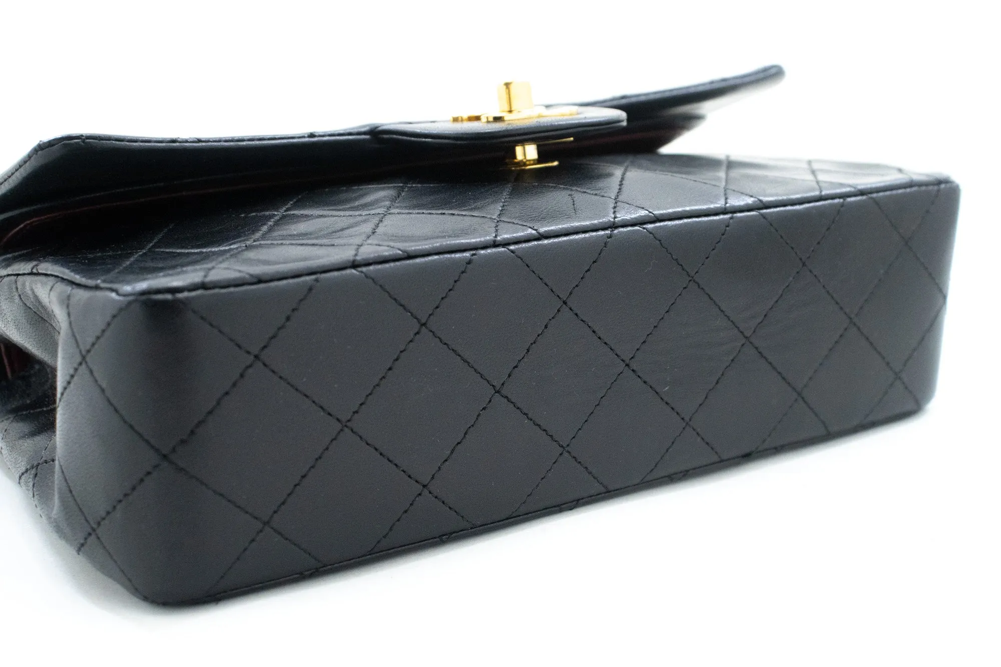 CHANEL Classic Double Flap 9" Chain Shoulder Bag Black Lambskin m89